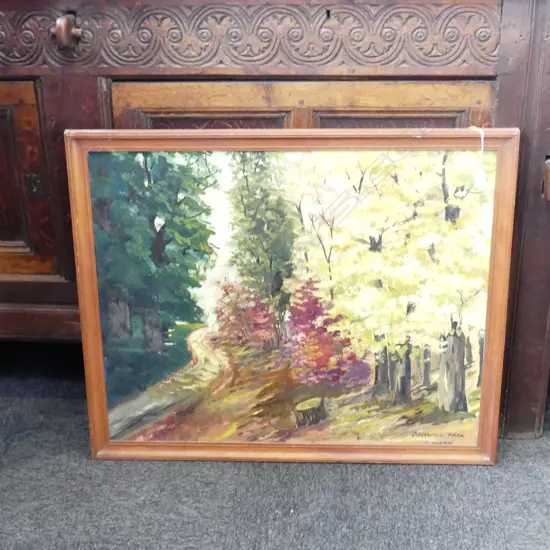 OIL ON CANVAS 'CORNWALL PARK' L HARNOS 750 X 500MM