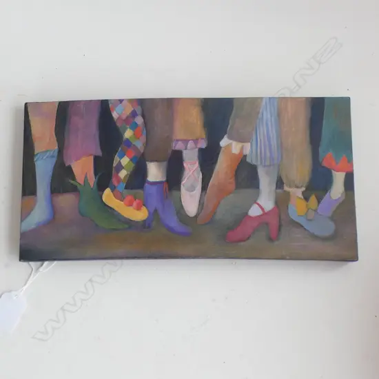 CHRIS BARKWAY OIL ON BOARD "JOIN THE DANCE" 150mm x 310mmmm