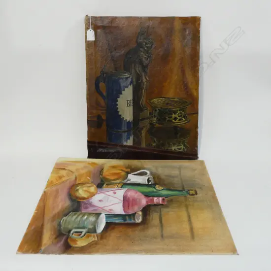 2 ARTIST UNKNOWN STILL LIFE OILS 480x380mm