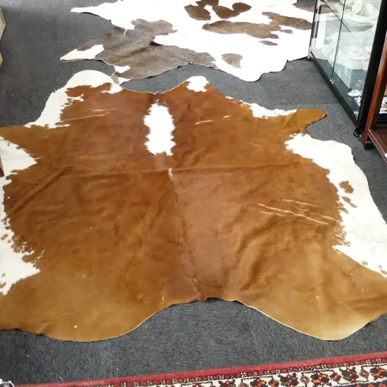 DARK BROWN & WHITE COWHIDE RUG H.2250mm W.2280mm