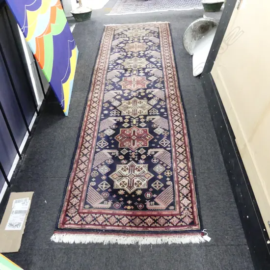 HAND KNOTTED WOOL PILE BLACK RUNNER 2850x860mm