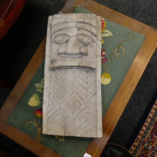 OLD PACIFIC ISLAND CARVED WOODEN  GARDEN WALL HANGING H 430MM 