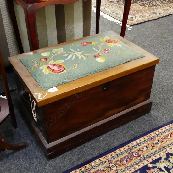 WOOD BOX WITH TAPESTRY TOP/SUITCASE/4 BOWLING BALLS