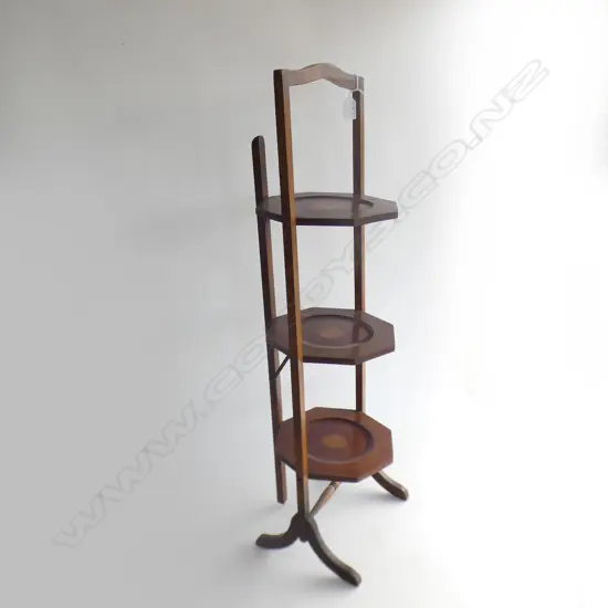 3 TIERED INLAID WOODEN CAKE STAND H.870mm