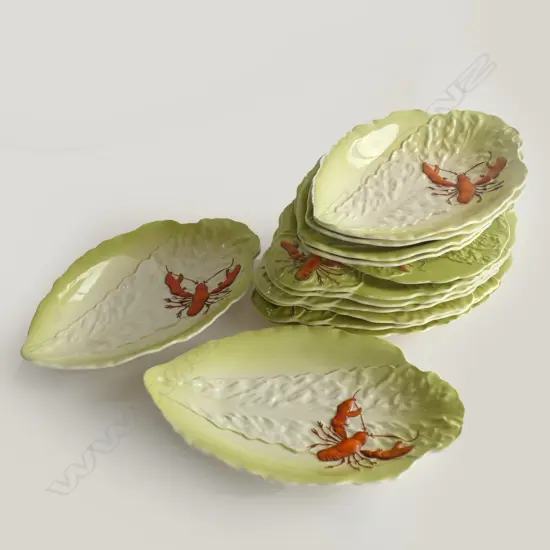 CARLTON WARE LOBSTER PLATES & DISHES; 6 LG OVAL PLATES  (L360MM) 6 SM OVAL DISHES (L300MM) & 1 ROUND PLATE (DIA 235MM)