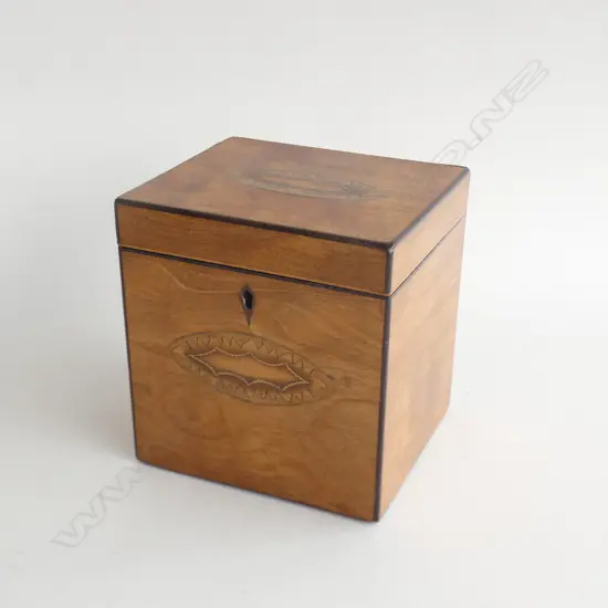 ANTIQUE INLAID WOODEN UNLINED TEA CADDY H.120mm