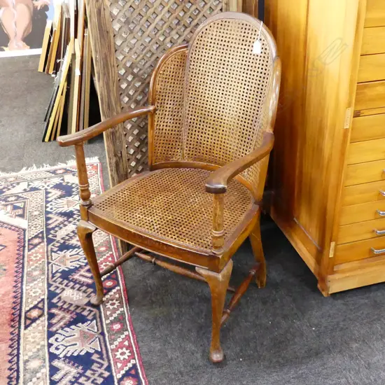 CANE OPEN ELBOW ARMCHAIR PLUS A CANE SEAT SPINDLE BACK CHAIR (AF)