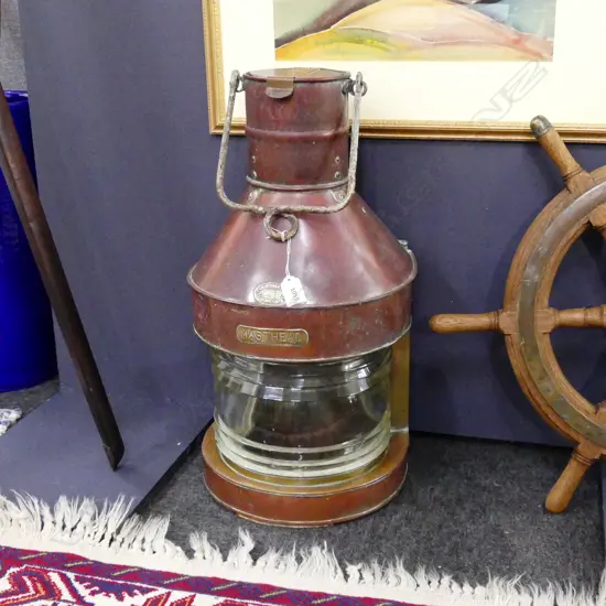 COPPER & BRASS MASTHEAD LIGHT w. SWING HANDLE; ELI GRIFFITHS & SON, B'HAM H.590mm