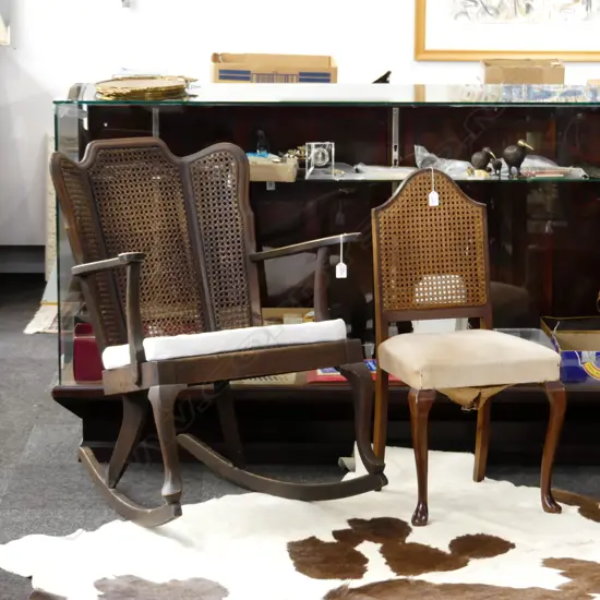 ROCKING CHAIR + SMALL QUEEN ANNE STYLE CHAIR