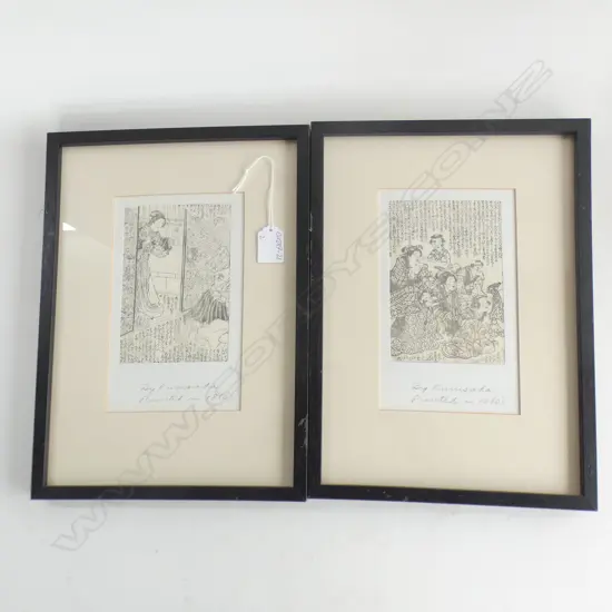 2 OLD JAPANESE KUNISADA 1860'S PRINTS FRAMED 350 X 250mm