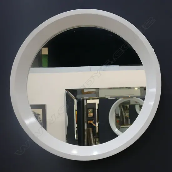WHITE WOODEN FRAMED CIRCULAR MIRROR, DIA 810mm