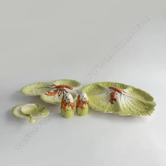 LG CARLTON WARE LOBSTER 5 SECTION PLATTER (DIA 350MM) 3 SECTION DISH (DIA 300MM) S&P SHAKERS + SM SAUCE DISH & LADLE