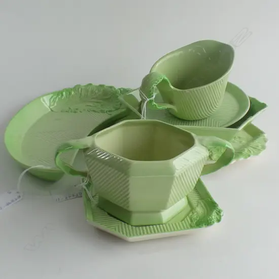 5PCS CARLTON WARE ART DECO LETTUCE LEAF DISHES C1940-50's, SM DISHES, JUGS ETC.. SOME A/F