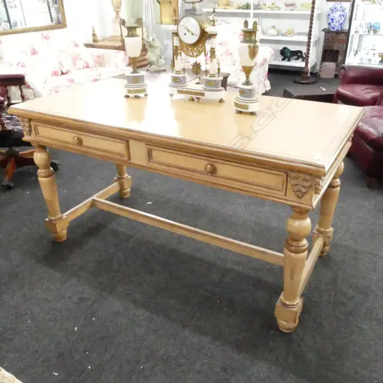 LARGE FRENCH STYLE 2 DRAWER CONSOLE TABLE w. TURNED LEGS & STRETCHER BASE 1530x760x800mm