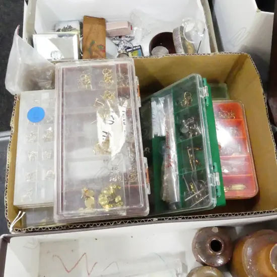 BOX ASST. JEWELLERY FINDINGS; CLASPS, CLIPS, STUDS ETC