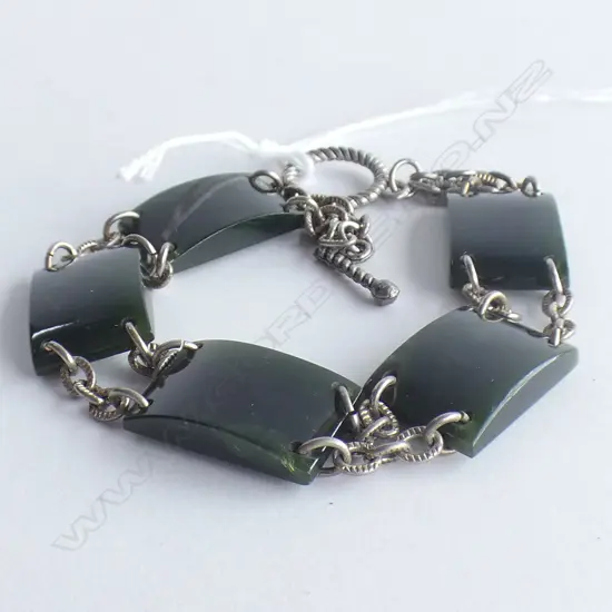 S/PLATE & POUNAMU PANELLED BRACELET