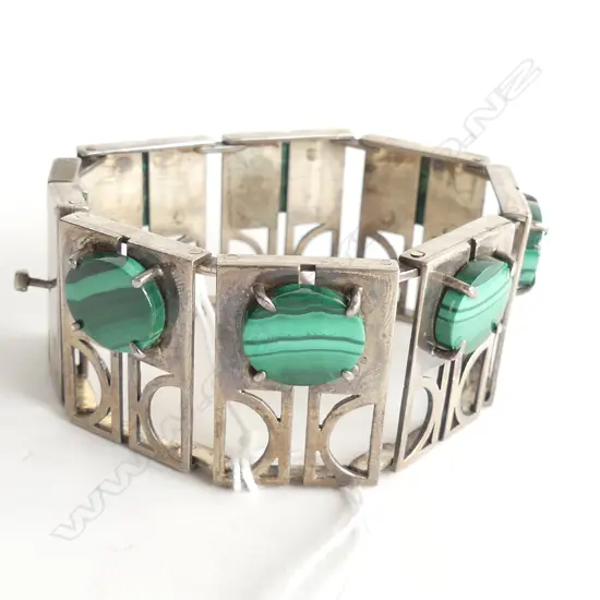 STG BRACELET w. MALACHITE CABOCHONS 63 GRAMS