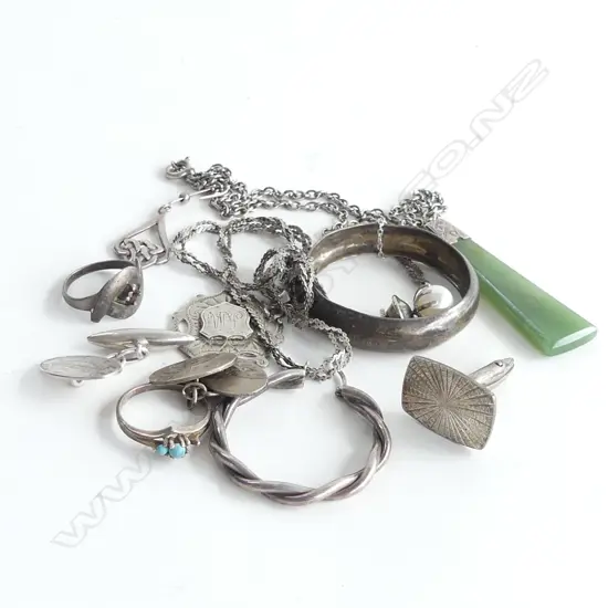 OLD POUNAMU SILVER PENDANT + OTHER SILVER JEWELLERY ETC