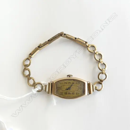 9CT GOLD C1920'S ART DECO LADIES WRISTWATCH rolled gold strap