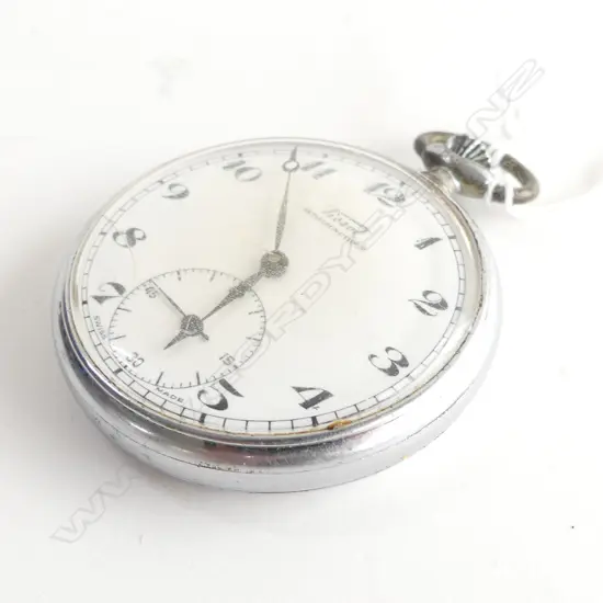 NICKLE CASED TISSOT OPEN FACE POCKET WATCH RUNNING