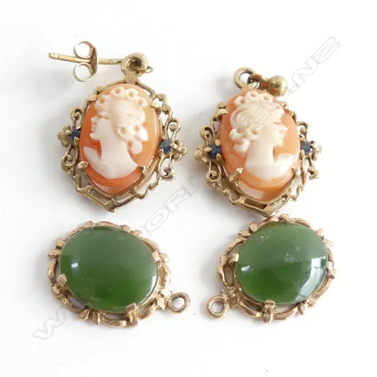 2 PRS 9CT EARRINGS HOOKS REQUIRED POUNAMU & CAMEO