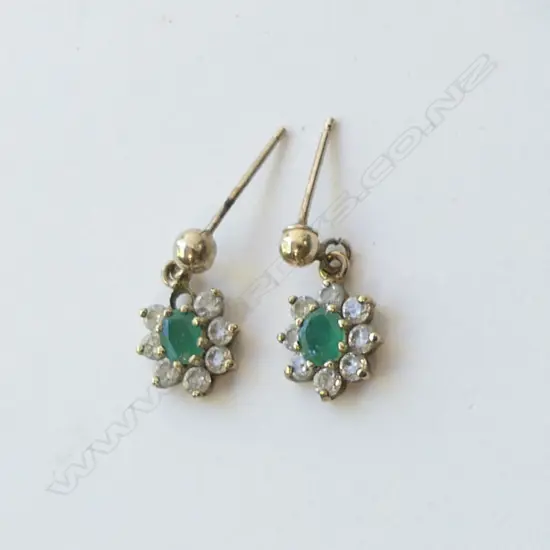 PR EMERALD (?) & CZ DROP EARRINGS