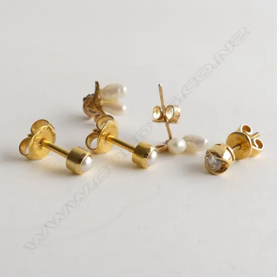 2 PRS + 1 STUD EARRINGS ONE MARKED 850 SET W A DIAMOND