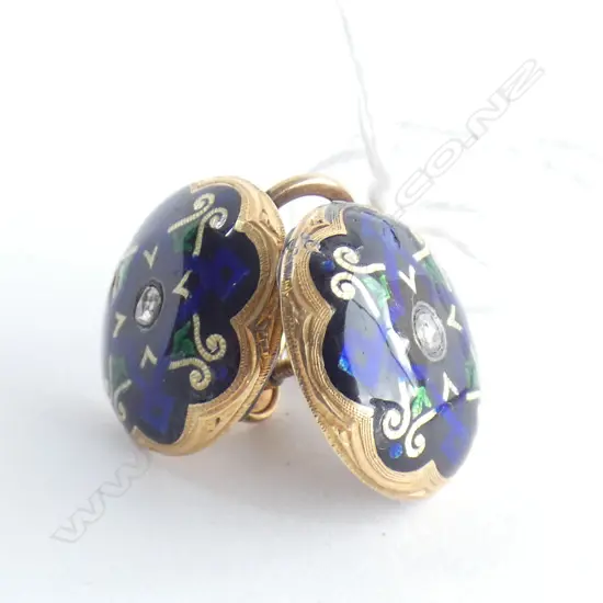 PR ANTIQUE GOLD? ENAMEL & DIAMOND SET EARRINGS SCREW FITTINGS