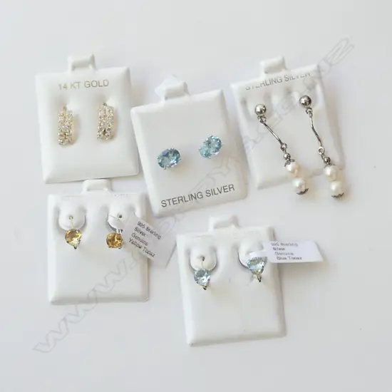 5 PRS EARRINGS; 14CT / STG / GEMSTONES ETC