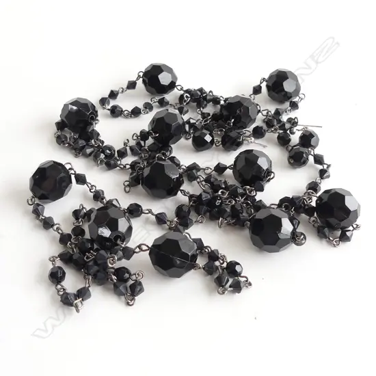 LONG BLACK FACETED BEAD NECKLACE (840MM) & DROP EARRINGS