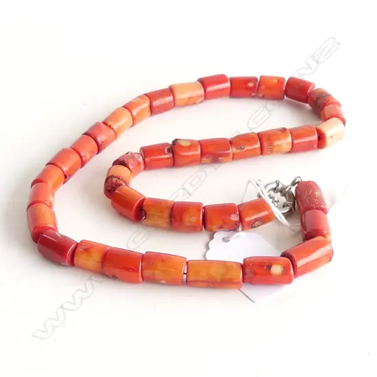 RED CORAL CYLINDER BEAD NECKLACE L.500mm