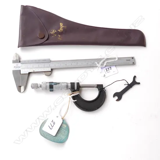 MOORE & WRIGHT MICROMETER + MITUTOYO VERNIER CALIPER w. CASE