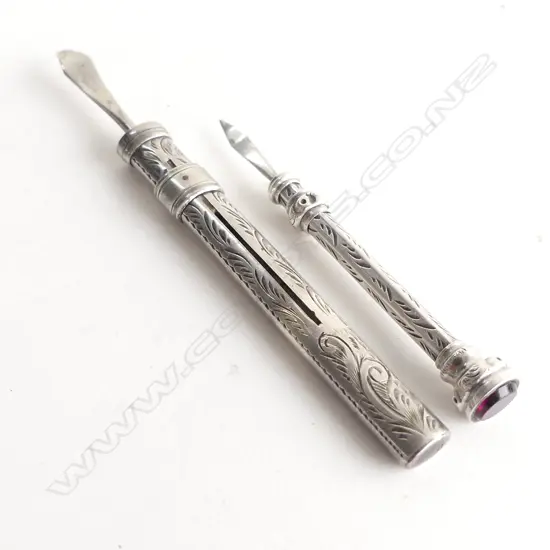 2 x c1900 SILVER ENGRAVED PROPELLING PICKS 