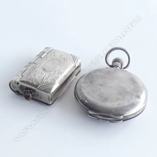 SILVER SWISS HUNTER POCKET WATCH + S/PLATE VESTA/SOVEREIGN CASE