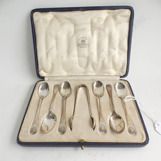 (20485) BOXED SET OF MAPPIN & WEBB SILVER SPOONS AND SUGAR TONGS HALLMARKED
