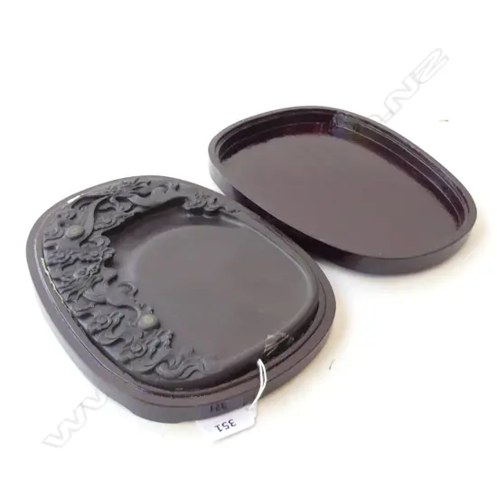 CHINESE INK STONE w. DRAGON DESIGN, CASED 205x150mm