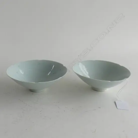 PAIR ORIENTAL GREEN GLAZE BOWLS - DIA 130MM
