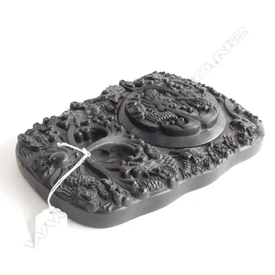 CHINESE INKSTONE FINELY DECORATED w. DRAGONS 240x170mm