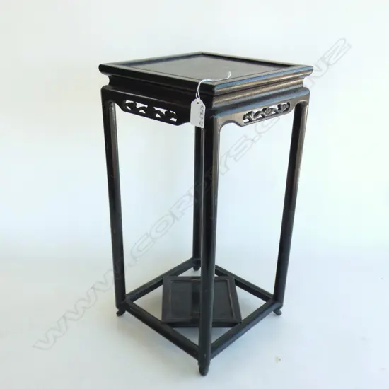 ANTIQUE ORIENTAL SQUARE VASE STAND EBONISED H.480mm