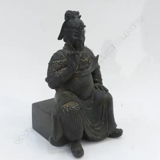 BRONZE ORIENTAL FIGURE ON BRONZE BLOCK H  160MM