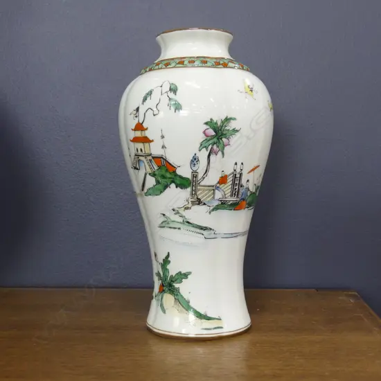 ROYAL WORCESTER CHINOISERIE DECORATED VASE. H.210mm