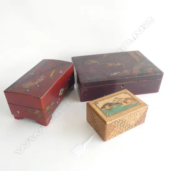 3 VINTAGE JAPANESE BOXES; 2 LACQUER W.305mm