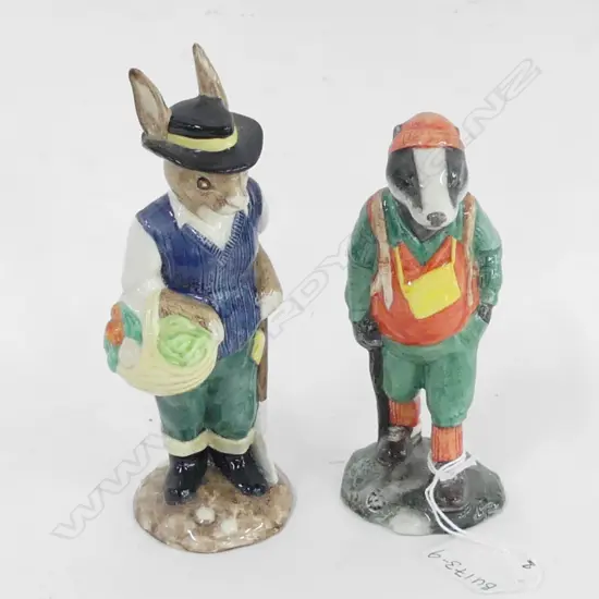TWO BESWICK FIGURINES; HIKER BADGER & GARDENER RABBIT H 155MM