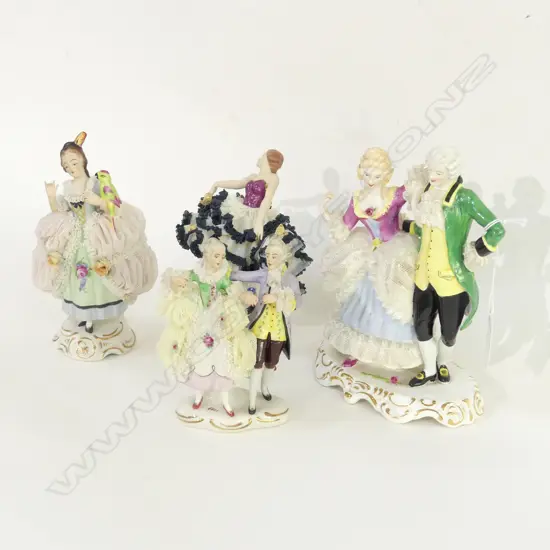 4 PORCELAIN LACE FIGURINES - LARGEST H 180MM