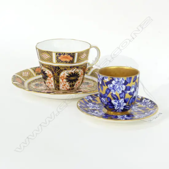 ROYAL CROWN DERBY IMARI GOLD GILD C&S + COALPORT GOLD GILD & BLUE FLORAL DEMI C&S