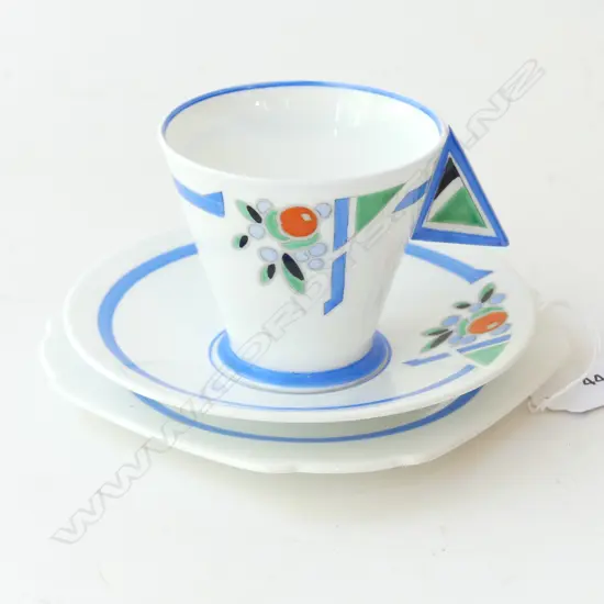 SHELLEY MODE BLUE "J"  ART DECO TRIO WITH SOLID HANDLE #11755 LIGHT CRACK TO PLATE