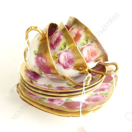 3 ROYAL ALBERT OER HEAVY GOLD GILD AVON SHAPE CUP TRIOS