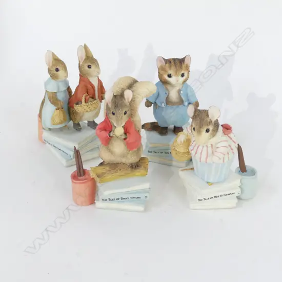 4 BEATRIX POTTER FIGURINES; 'THE FLOPSY BUNNIES / TOM KITTEN / MRS TITLEMOUSE & TIMMY TIPTOES - ALL IN ORIGINAL BOXES