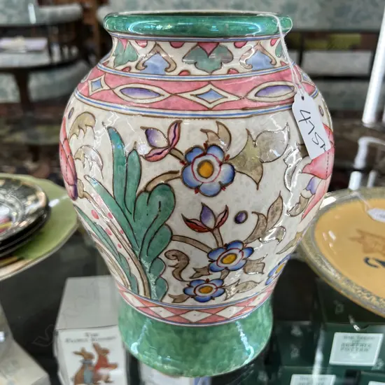 CHARLOTTE RHEAD LGE BALUSTER VASE FLORALS UNDER LUSTRE GLAZE H.250mm