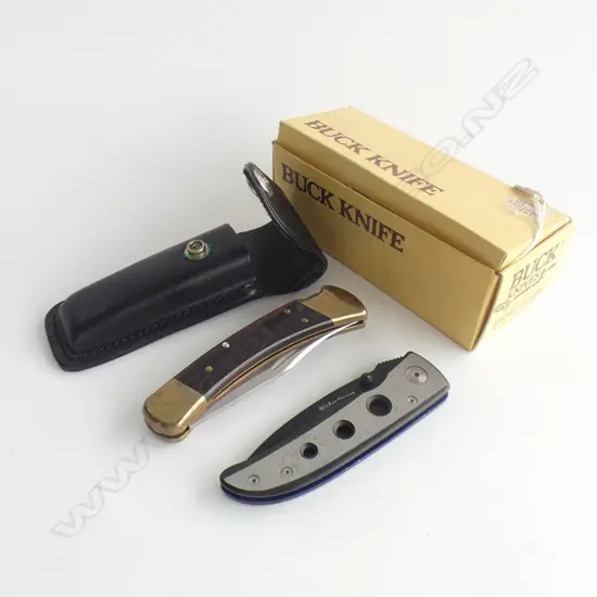 FOLDING BUCK KNIFE WITH LEATHER POUCH PLUS BOX + WAKER FOLDING KNIFE 